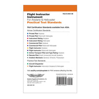 Back cover of ASA Practical Test Standards: CFI - Instrument, including overview of FAA standards for Certified Flight Instructor-Instrument rating requirements