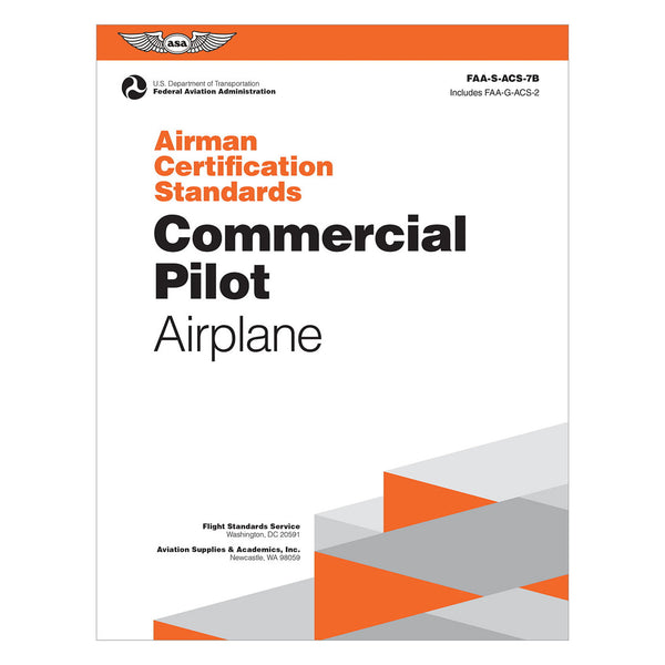 ASA Airman Certification Standards: Commercial Pilot (2024 Edition) - FAA-S-ACS-7B softcover guide for ASEL, ASES, AMEL, and AMES certification.