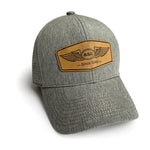 ASA Snapback Leather Patch Hat - Stylish charcoal grey hat with vegan leather patch, adjustable fit, water-resistant fabric, and breathable design for aviation enthusiasts.