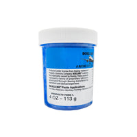 Boelube Multi Use Soft Blue High Performance Machining Paste 4 oz jar back view with product details - P/N 70302