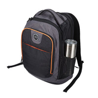 Right angle of Flight Outfitters Aviator Backpack with coffee cup in side pocket