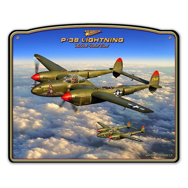 Green P-38 Lightning Frame Plasma Cut Sign