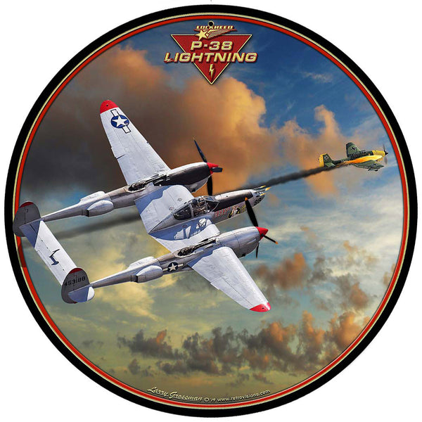 P-38 J Lightning Sign Round Sign