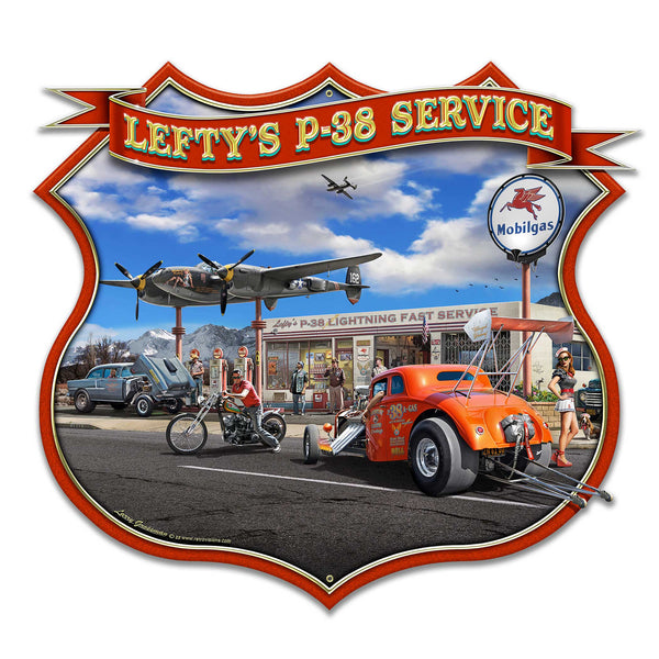 Lefty's P-38 Service Plasma Cut Sign