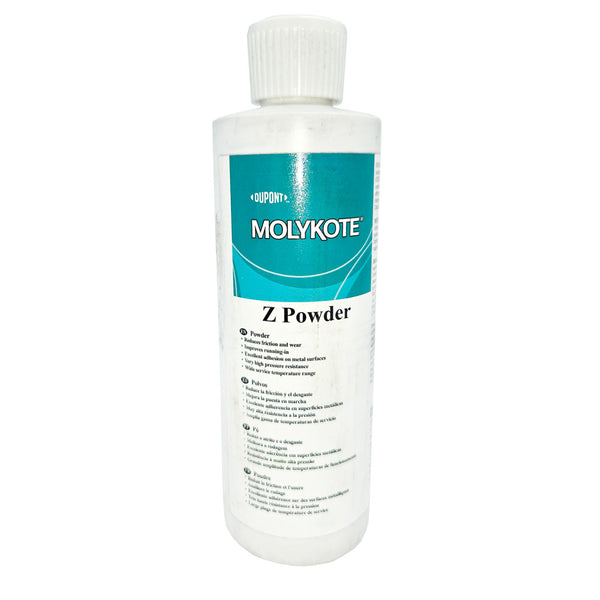 MOLYKOTE® Z Powder 10 oz bottle front view - high-performance solid lubricant for extreme conditions