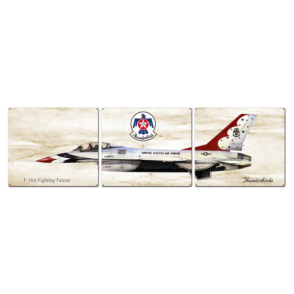 F-16 Fighting Falcon Triptych Metal Sign