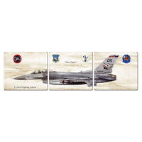 F-16CG Fighting Falcon Triptych Metal Sign