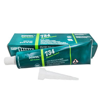 DOWSIL™ 734 Flowable Sealant 3 oz white squeeze tube outside box - self-leveling RTV silicone for sealing and protection