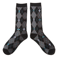 Flight Outfitters Sky Strider Socks with argyle pattern, jets, and control towers