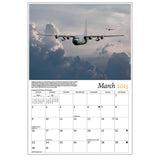 Open layout view of the Warbirds 2025 Calendar showing monthly images of WWII and modern jets