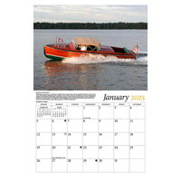 Inside layout of Classic Motorboats Calendar 2025 with monthly pages and classic boat images