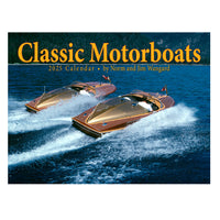 Front cover of Classic Motorboats Calendar 2025 featuring vintage motorboat photography