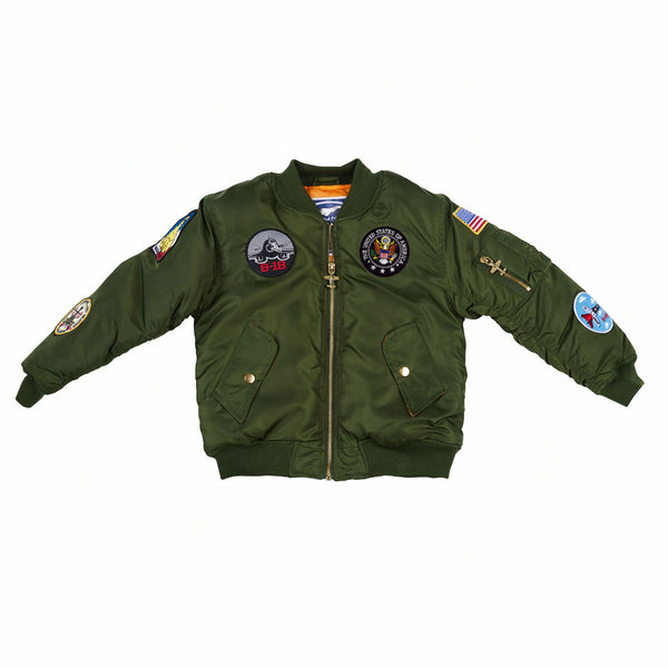 Up and Away - Infant MA-1 Flight Jacket (Green 7-Patch), Front