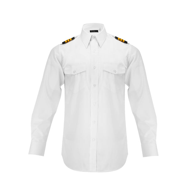 Aero Phoenix Elite Men's Long Sleeve Pilot Shirt - Front View in Optical White