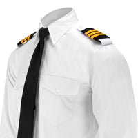 Aero Phoenix Elite Men's Long Sleeve Pilot Shirt - Angle View with Tie and Epaulets Showcasing Collar Design