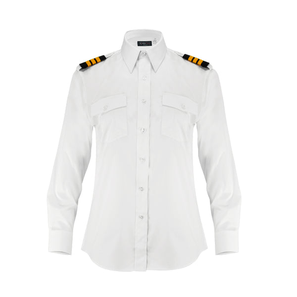 Aero Phoenix Lady Elite Long Sleeve Pilot Shirt - Front View in Optical White