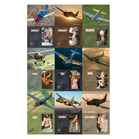 Page preview of 2025 My Bombshells Warbird Pin-Up Calendar showing warbird and pin-up photography