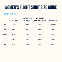 Flight - Womens White "Flight Shirt" Pilot Uniform Shirt With Eyelets, Size Chart