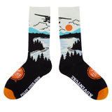 Flight Outfitters Lakeside Socks featuring seaplane flying over lake