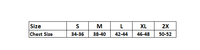 Size chart of the Flight Outfitters Airfoil Jacket detailing measurements for all available sizes.