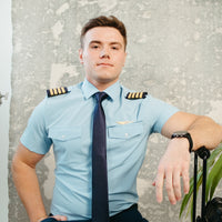 Flight - Blue "Flight Shirt" Pilot Uniform Shirt With Eyelets, Life Style Colse up