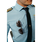 Flight - Blue "Flight Shirt" Pilot Uniform Shirt With Eyelets, Close Up