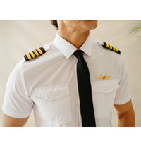 Flight - White "Flight Shirt" Pilot Uniform Shirt Without Eyelets, Close Upi