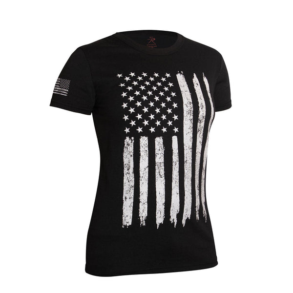 Womens Distressed US Flag Long T-Shirt