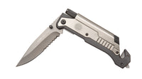 Side view of the Flight Outfitters Pilot Survival Knife, highlighting its serrated blade and sleek construction.