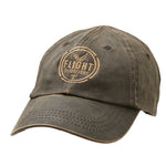 Front view of the Flight Outfitters Bush Pilot Hat, showcasing its durable oil cloth construction and distressed finish.