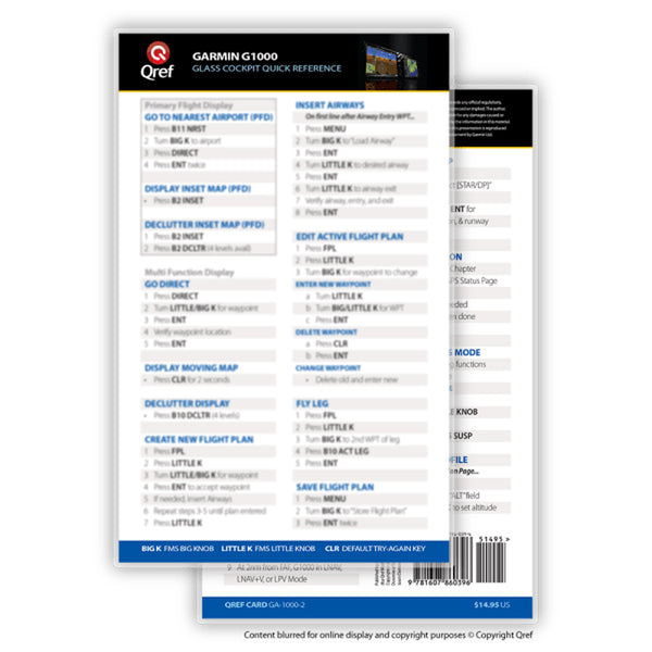 Qref - Garmin G1000 Checklist Card