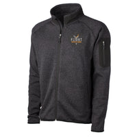 Front view of the Flight Outfitters Men’s Fairbanks Fleece in Heather Obsidian, showcasing its sleek design and zippered pockets.