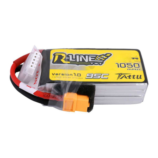 Tattu - 1050mAh 14.8V 95C 4S1P Full Size FPV Racing Quad battery with XT60 Plug