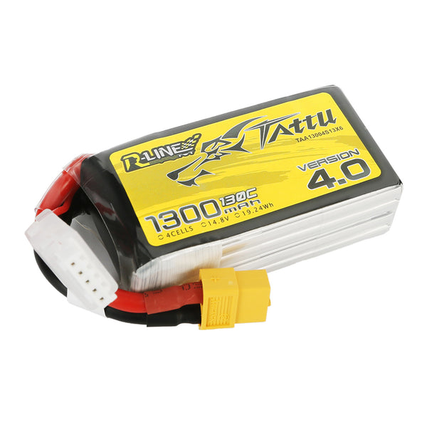 Tattu - 1300mAh 14.8V 130C 4S1P Full Size FPV Racing Quad battery with XT60 Plug