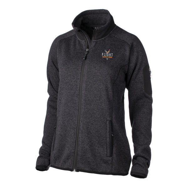 Front view of the Women's Fairbanks Fleece in Heather Obsidian, showcasing its sleek design and defined waistline.