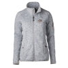 Another front view of the Women's Fairbanks Fleece in Heather Stone, focusing on its zippered pockets and stylish cut.