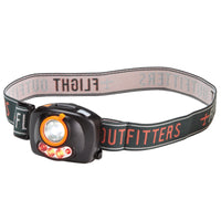 Another front view of the Flight Outfitters Horizon Headlamp, emphasizing its ergonomic design and dual-color lighting options.