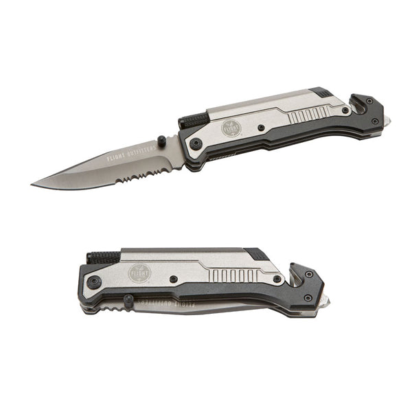 Full view of the Flight Outfitters Pilot Survival Knife, showcasing its durable and multifunctional design.