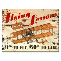 Vintage Signs - Flying Lessons Printed On Wood 20in x 14in | PTSW029